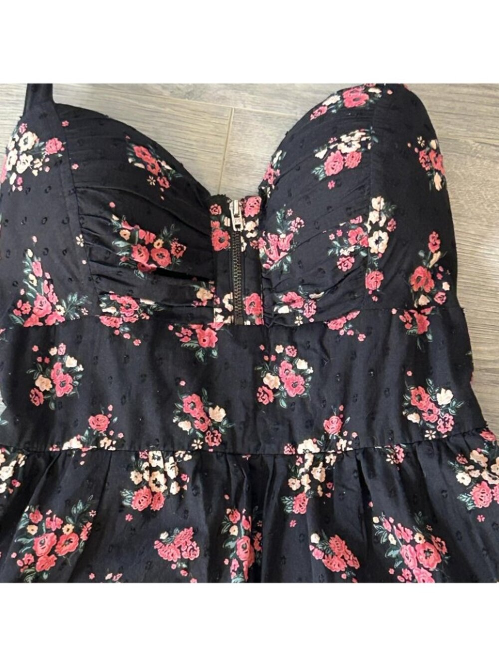 Guess Dress Womens 8 Black Floral Vintage Y2K Sweetheart Halter Sundress Ruffle - Picture 4 of 15
